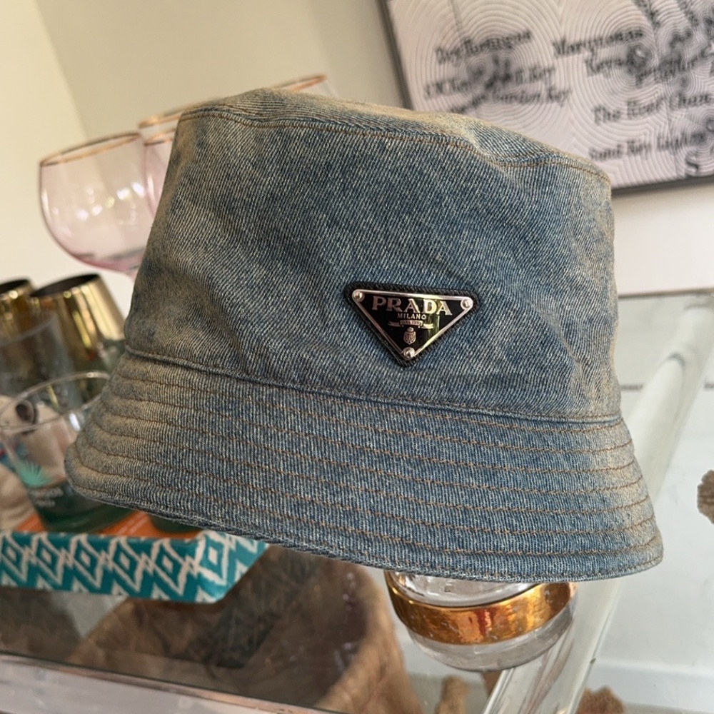Prada Distressed Denim Bucket Hat
